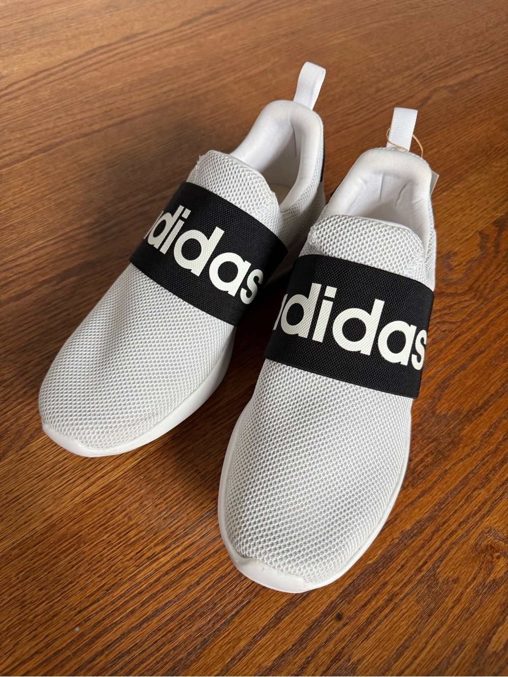 NWT adidas Men’s White Slip-On Sneakers with Black Logo Strap
